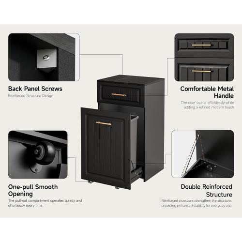 ZIFTY Pull Out Trash Can Cabinet for 13 Gallon Bin, Freestanding Kitchen Trash Bin Cabinet with Hideaway Drawer, Pet Proof Hidden Garbage Recycling Cabinet for Kitchen, Laundry, Living Room, Black