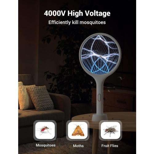 YISSVIC Electric Fly Swatter 4000V Bug Zapper Racket Dual Modes Mosquito Killer with Purple Mosquito Light Rechargeable for Indoor Home Office Backyard Patio Camping