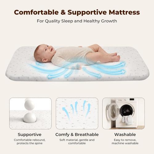 Ezebaby Baby Bassinets Bedside Sleeper, Portable Bedside Bassinet for Baby Newborn Infants with Adjustable 7 Heights and All Mesh Sides, Newborn Crib with Mattress and Soft, Breathable Sheet