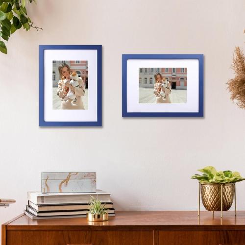 wyooxoo 9x12 Picture Frame Made of Solid Wood Photo Frame Display Pictures 6x8 with Mat or 9x12 Without Mat For Table top Display or Wall, Dark Blue, 1 Pack