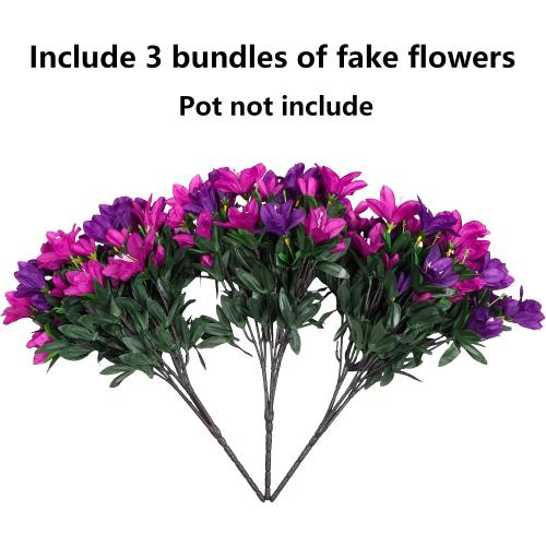 INSPRING Artificial Fake Flowers for Outdoors Fall Decoration, 3 Bundles Realistic Outdoor Faux Azalea Plants UV Resistant Silk Flowers for Outside Planter Patio Porch Garden Yard Home Decor