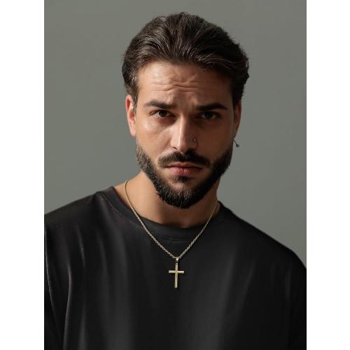 SWEETV 18K Gold Over 925 Sterling Silver Cross Necklace for Men/Women, Stainless Steel Cuban/Rope Chain Cross Pendant 18-24 inch, Religious Jewelry Gifts for Men