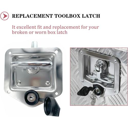 L8815 Tool Box Latch T Handle Latches with Lock Highly Polished Stainless Steel Tool Box Locks for Trailer Door RV Camper Truck Bed Toolboxes - Folding T-Handle Latch with Gasket