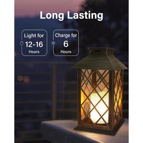 SHYMERY Solar Lantern,Outdoor Garden Hanging Lanterns,2 Pack 14 Inch Lasts 3X Longer 10 lumens Waterproof LED Flickering Flameless Candle Mission Lights for Table,Outdoor,Party Decorative