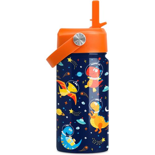 Kids Water Bottle with Straw Lid - 12 Oz Insulated Stainless Steel Dinosaur Water Bottles for Kid Boys - Travel Cup for School Sports