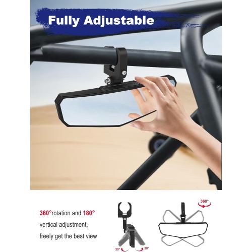 Black UTV Rear View Mirror, Adjustable Center Rearview Mirror with Aluminum Clamp Fit for Roll Bar, Compatible with Polaris RZR, Pioneer, Talon, Can Am X3, Kawasaki, CFMOTO