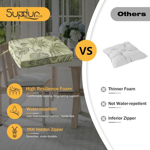 Size 18.5 x 16x 3 Color Green Outdoor Square Corner Seat Cushion, 18.5x16x3, Set of 4, Non Slip Seat Cushion Pads with Removable Cover for Patio Furniture, Garden Yard Lawn, Dark Green Vine