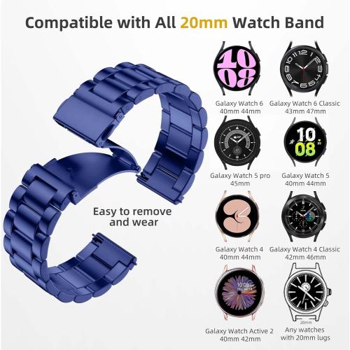 Lerobo Stainless Steel Band Compatible with Samsung Galaxy Watch 8 7 6 5 4 FE 40mm 44mm 45mm/Galaxy Watch 8 Classic 6 4 Classic 43mm 47mm 42mm 46mm, 20mm Metal Replacement Band for Men Women