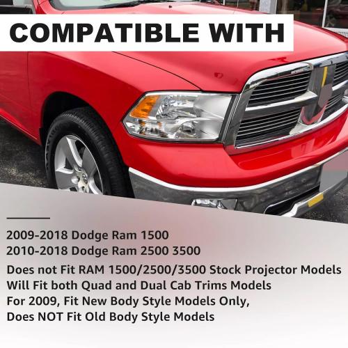2PCS Headlights Assembly Set For 2009-2018 Dodge Ram 1500 2500 3500/2019-2022 Ram 1500 Classic Replacement Headlamp Chrome Housing Clear Lens Amber Reflector Clear Lens(LH&RH)
