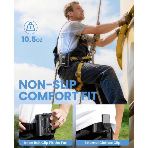 Portable Waist Fan with Ice Cooling, 4-in-1 Clip-On Fan for Car/Shirt/Hat/Belt, 16000RPM Strong Airflow, 12H Runtime, 100 Speed Settings, Wearable Fan for Outdoor Work, Camping, Travel Black