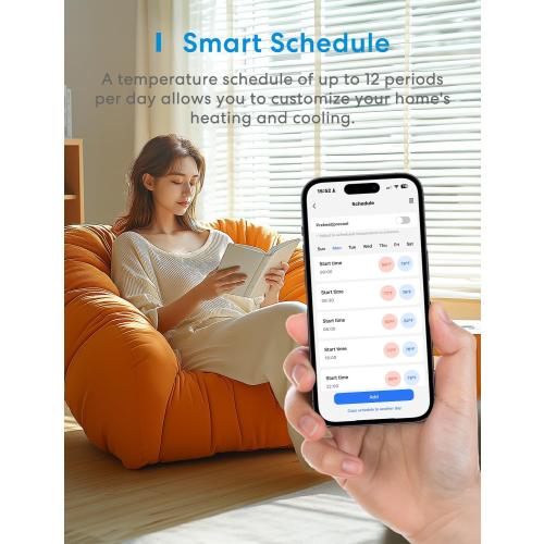 meross Smart Thermostat for Home, WiFi Thermostat Works with Matter, Alexa, Apple Home, Google Assistant, App & Voice Control, 7x24h Scheduling, Energy Saving, C-Wire Required, Matte White