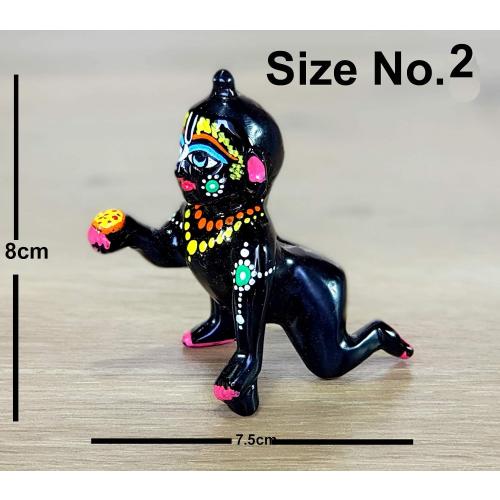 Esplanade - Black Painted Brass (3) 7.5 cms - Laddoo Gopal Baby Krishna Kishan Baby Krishna Thakurji Murti Idol Statue Sculpture