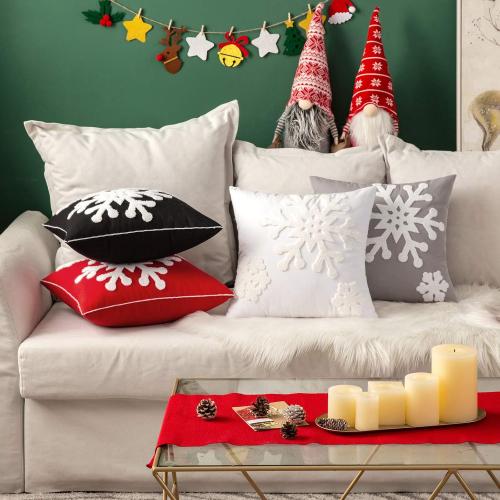 MIULEE Pack of 2 Christmas Decorative Snowflake Throw Pillow Covers Canvas Embroidery Winter Cushion Cases Holiday Decor Soft Pillowcases for Winter Couch Sofa Bedroom Car（White, 16x16in）