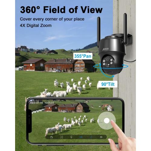 ANRAN 4G LTE Cellular Solar Security Camera Wireless Outdoor,No WiFi 3MP Solar Powered 2K Camera,Color Night Vision,360° Live View,PIR Motion Sensor,2 Way Talk,Black‼️good condition‼️