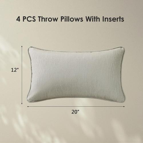 WHITE Sunbrella Decorative Outdoor Water Repellent Throw Pillows with Inserts, Set of 4, 20 x12 Pillows for Patio, Backyard, Bed, Couch, and Patio Furniture, Specrtum Pebble