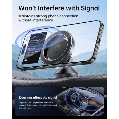 SYNCWIRE for MagSafe Car Mount - 360 Rotation Magnetic Phone Holder for Car Dashboard, Strong Magnets Car Phone Holder Mount Compatible iPhone 16 Pro Max 15 14 13 12,Samsung - MagSafe Car Accessories