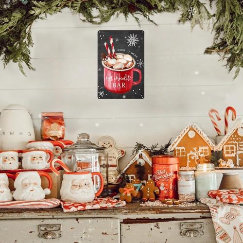 Joyline Vintage Christmas Decor Gifts Rustic Hot Chocolate Bar Warm Up Here Tin Sign for Home Farmhouse Kicthen Cafe Bar Wall Decor 8 x 12 inches (3235)