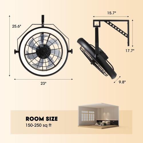 Wall Mounted Fan with Lights, 23” Wall Mount Fan with Remote, 6 Speeds Plug in Wall Fan, Reversible, 3CCT, Dimmable, Noiseless, 360°Adjustable Tilt for Workshop, Patio, Home ‼️could be missing or broken pieces ‼️