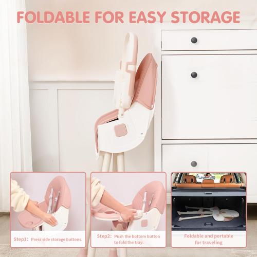 Baby High Chair, 6 in 1 Convertible High Chairs for Babies and Toddlers with 5-Point Safety Harness,Foldable High Chair for Space-Saving, Adjustable Dining Tray,Backrest & Height,Easy to Clean Surface