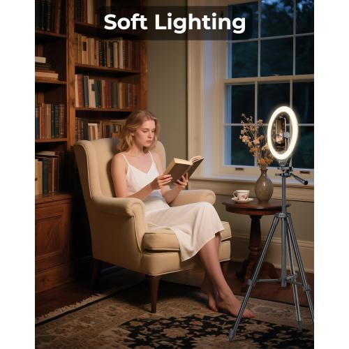 Sensyne Ring Light with Stand, 50 Phone Tripod for iPhone & Android, LED Ring Light with Remote, 3 Color Modes & 10 Brightness Levels for TikTok, Zoom & Video Recording