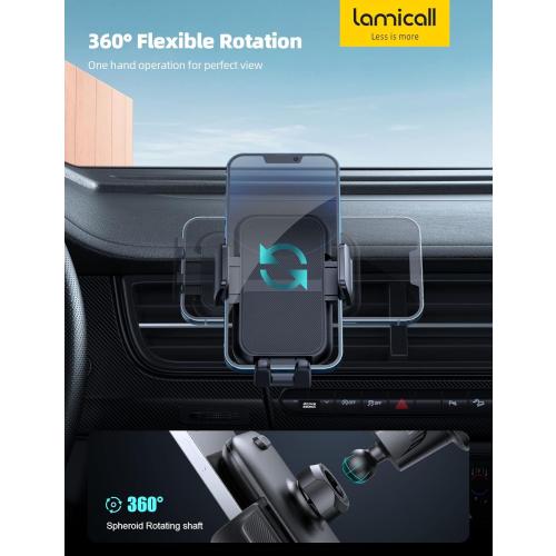 Lamicall 2025 Wider Clamp & Metal Hook Car Phone Holder Vent [Thick Cases Friendly] Phone Holders for Your Car Mount Automobile Hands Free Cradle Air Vent for iPhone 17 16 15 14 13 Pro Max Smartphone