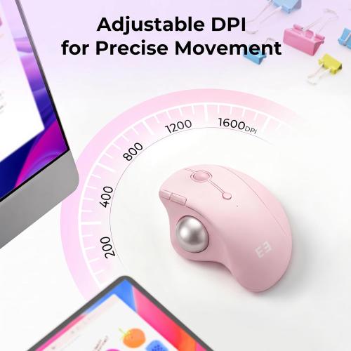 seenda Wireless Trackball Mouse, Ergonomic Bluetooth Rollerball,Rose Pink