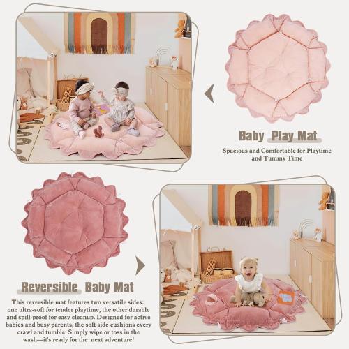 5-in-1 Plush Baby Play Gym, Activity Mat with Convertible Gym, Baby Gym 6 Sensory Toys, Play Center for Newborn to Toddler, Pink