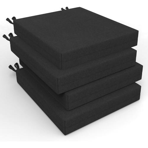 Patio Chair Cushions Set of 4, 19 x 19 x 3 Waterproof Outdoor Chair Cushions for Furniture, Seat Cushion with Ties, for Patio, Yard, Garden Dining Chair (Black, 19''*19''*3'')
