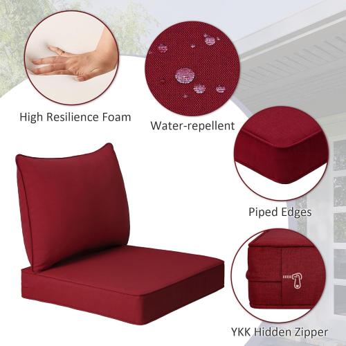 Unimatta Outdoor Patio Chair Cushions Set, 24 x 24, Set of 2, Water-Repellent, Fade Resistant, Deep Seat Bottom and Back Cushion for Backyard, Couch, Sofa and Patio Furniture, Red