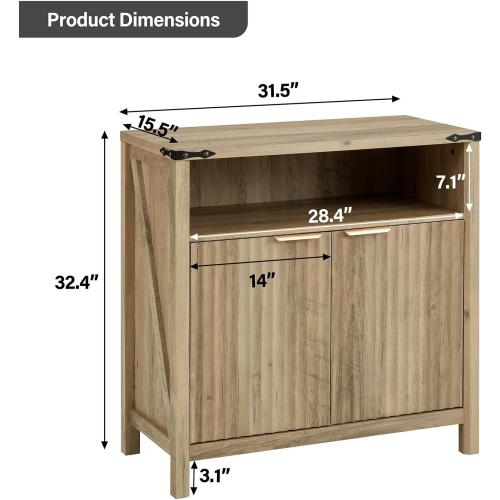 Size 32 Inch Color brown Fluted Sideboard Buffet Cabinet with Storage, Modern Farmhouse Accent Credenza with Adjustable Shelves, Coffee Wine Bar Organizer for Kitchen, Living Room (Sunwashed Ash Oak)