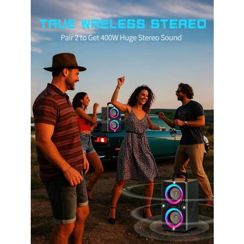 YIER Bluetooth Speaker, 200W Peak Loud Stereo with Big Bass, 20H Playtime, TWS, Fast Charging, Portable Handle, Wireless Large Boombox Bocina with LED Light for Party Outdoor Backyard Camping