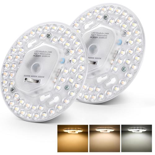 6 Pack Ceiling Fan LED Light Replacement Dimmable 5.1 inch 24W 2100LM, AC120V 3CCT 3000K/4000K/5000K Adjustable LED Retrofit Light Kit for Ceiling Fan