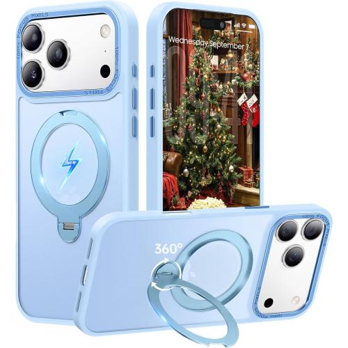 360° Spin Magnetic Stand for iPhone 17 Pro Case, Fit for MagSafe, Mil-STD Protective Case for iPhone 17 Pro Phone Case with Kickstand Rotatable 6.3 inch, Sky Blue