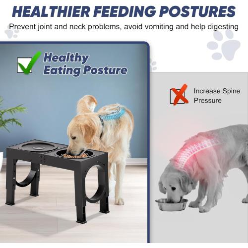 XIAZ Elevated Dog Bowls Large Breed Raised Dogs Bowl Stand Large/Medium Sized Dog Slow Feeder Dogs Bowls Food Water Stands 5 Heights Adjustable 9/11/12/14in Pet Feeder Dish Station