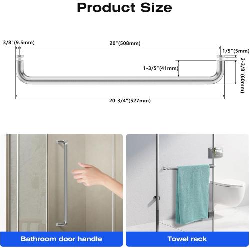 Ranbo 20 Inch Center to Center Glass Shower Door Towel Bar, 304 Stainless Steel Shower Door Handle Replacement, Brushed Nickel Finish, for Sliding Shower Doors, Commercial and Residential Glass Doors