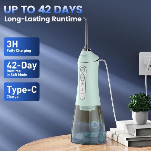 Water Flosser for Teeth Cleaning and Flossing, 5 Modes Rechargeable Cordless Oral Irrigator 320ml Water Tank Teeth Cleaner, IPX7 Waterproof Portable Electric Dentel Flossers for Home and Travel,Green