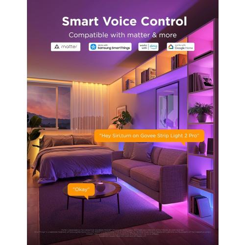 Govee RGBWWIC Strip Light 2 Pro with Matter, 16.4ft Smart LED Strip Lights Work with Alexa and Google Assistant, DIY Color Changing Light Strip, LED Lights for Bedroom, Cabinet, Party, Home Decor