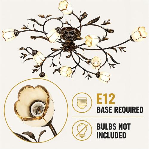 39.5 Inch 10-Lights Branch Shaped Creative Retro Style Flower Vine Ceiling Light Fixtures for Living Room, Bedroom, Kitchen, Study Room