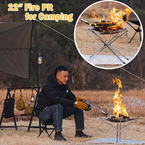 22 Inch Portable Outdoor Fire Pit with Carrying Bag,Foldable Stainless Steel Mesh Fireplace Wood Burning Collapsible Fireplace for Camping Outdoor Hiking BBQ Picnic