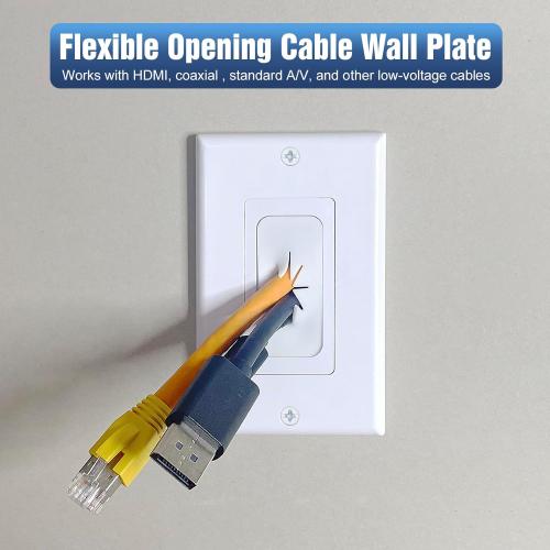 VCELINK Wall Plate Cable Pass Through, Single Gang Decorator Wall Plate Cover, Flexible Rubber Wall Grommets Insert for Low Voltage Cables, Wall Mount TV, Home Theater System, 2-Pack, White