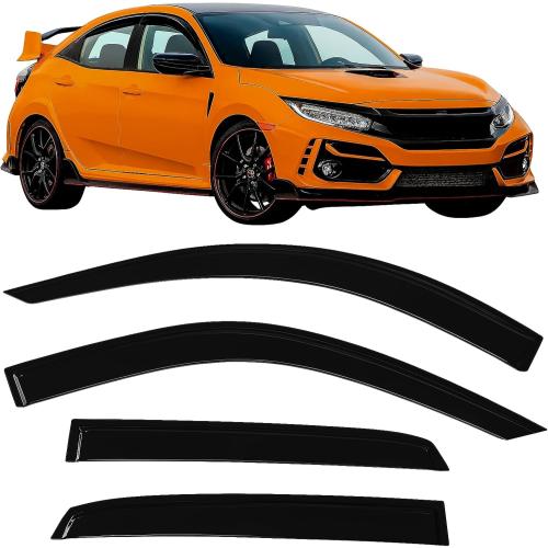 2016-2021 Tape-On Rain Guards for Honda Civic Hatchback Side Window Visor Deflectors 10th Gen HB Type-R EX EX-L LX Sport Touring 3D Wavy JDM Style Vent Shades