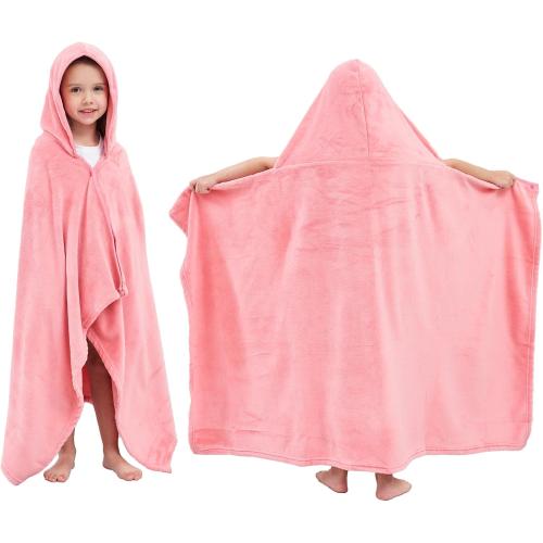 Hiturbo Kids Hooded Bath Towel: Soft Plush Pool Beach Fleece Towel Blanket - 50x30 Toddler Towels Wrap for Boys Girls 3-12 Years (Pink)