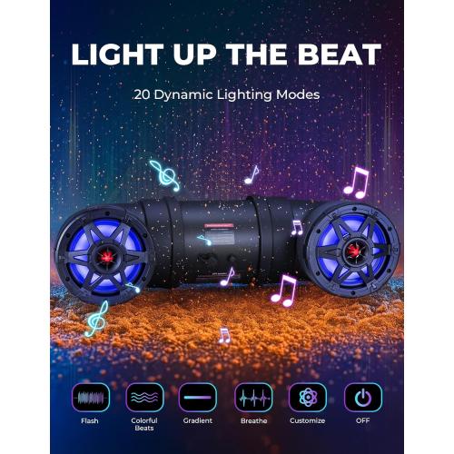 KEMIMOTO ATV Speaker 8 Inch Wireless Audio Streaming ATV UTV Sound Bar | w/ 20 RGB Light Modes, 2X Full Range Speakers 2X Tweeters Boat Sound System Compatible with Polaris Sportman Fourtrax Can Am