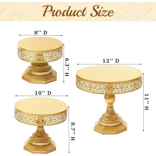 Gold Cake Stand Set - 3 Pcs Metal Cupcake Holders for Dessert Table Round Gorgeous Dessert Display Stands Trays Set for Wedding, Birthday, Tea Party (8, 10, 12 Inch)