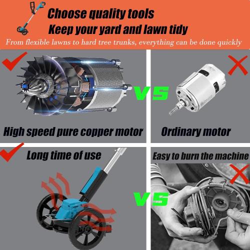 Cordless Weed Wacker Eater Electric Grass Trimmer Battery Powered with 2 Battery&25 Pcs Blade, 3 in 1 21V/2.0Ah Lightweight Portable String Trimmers/Edger Lawn Tool/Brush Cutter for Yard Garden