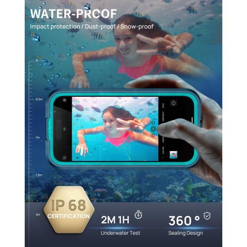 Lanhiem Magnetic for iPhone 16 Plus Case, IP68 Waterproof Dustproof Case, [Compatible with Magsafe] [Built-in Screen Protector] Full Body Heavy Duty Rugged Phone Cover 6.7 inch, Blue/Clear