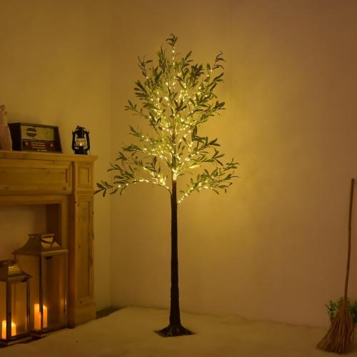 Snokip 6FT Lighted Olive Tree with 270 LED Warm White Lights, Olive Tree with Lights for Wedding, Festival, Indoor and Outdoor Decoration