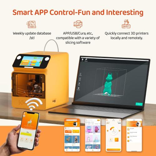 Kidoodle Mini 3D Printer for Kids & Beginners, 600mm/s High Speed Printing, Auto-Leveling/Child-Safe Design/5 Touch Screen, Pre-Assembled with Wi-Fi/App Control, Easy Setup for Home/School