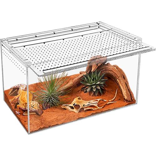 Reptile Terrarium,14*6.5*8.5 Reptile Breeding Box, Magnetic Acrylic Enclosure，for Snake, Tarantula，Hermit Crab，Jumping Spider，Iguana，Leopard Gecko，Bearded Dragon, Insect, Mantis