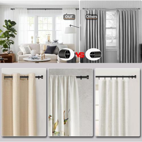 Black Curtain Rods 18 to 45 inches,1 Inch Modern Metal Drapery Rods,Adjustable Heavy Duty Curtain Pole Suitable for Bedrooms and Living Rooms(18-45Black)